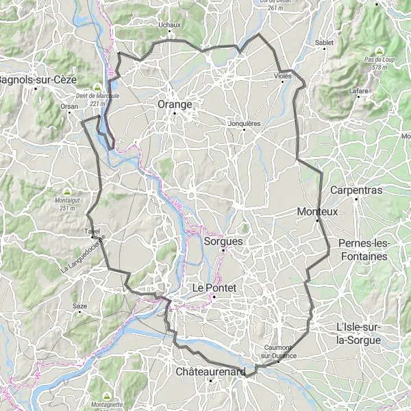 Kartminiatyr av "Rundtur fra Caumont-sur-Durance" sykkelinspirasjon i Provence-Alpes-Côte d’Azur, France. Generert av Tarmacs.app sykkelrutoplanlegger