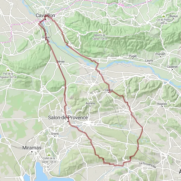 Kartminiatyr av "Grusväg till Salon de Provence" cykelinspiration i Provence-Alpes-Côte d’Azur, France. Genererad av Tarmacs.app cykelruttplanerare