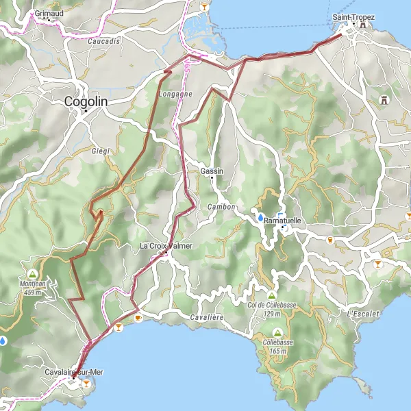 Karttaminiaatyyri "Pyöräilypolku Gassinista Saint-Tropeziin" pyöräilyinspiraatiosta alueella Provence-Alpes-Côte d’Azur, France. Luotu Tarmacs.app pyöräilyreittisuunnittelijalla