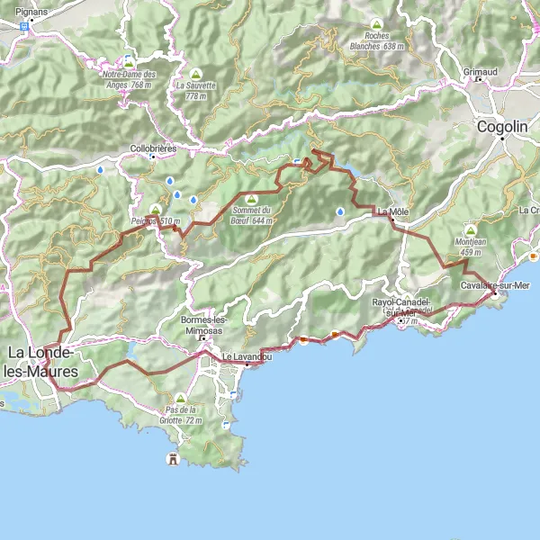 Miniature de la carte de l'inspiration cycliste "Parcours Aller-Retour La Môle - Cavalaire-sur-Mer" dans la Provence-Alpes-Côte d’Azur, France. Générée par le planificateur d'itinéraire cycliste Tarmacs.app