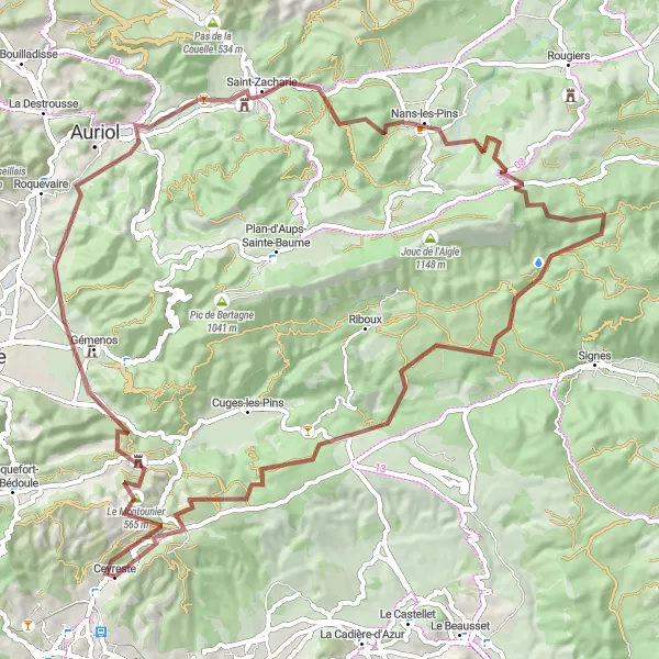Karttaminiaatyyri "Adventure Gravel Route in Provence" pyöräilyinspiraatiosta alueella Provence-Alpes-Côte d’Azur, France. Luotu Tarmacs.app pyöräilyreittisuunnittelijalla