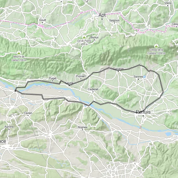 Map miniature of "Road Cycling Adventure to Lourmarin" cycling inspiration in Provence-Alpes-Côte d’Azur, France. Generated by Tarmacs.app cycling route planner