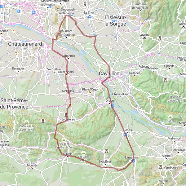 Miniatua del mapa de inspiración ciclista "Ruta de Ciclismo de 79km desde Châteauneuf-de-Gadagne" en Provence-Alpes-Côte d’Azur, France. Generado por Tarmacs.app planificador de rutas ciclistas