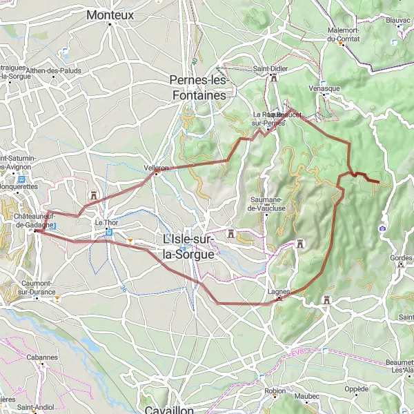 Miniaturní mapa "Gravel Ruta kolem Châteauneuf-de-Gadagne" inspirace pro cyklisty v oblasti Provence-Alpes-Côte d’Azur, France. Vytvořeno pomocí plánovače tras Tarmacs.app