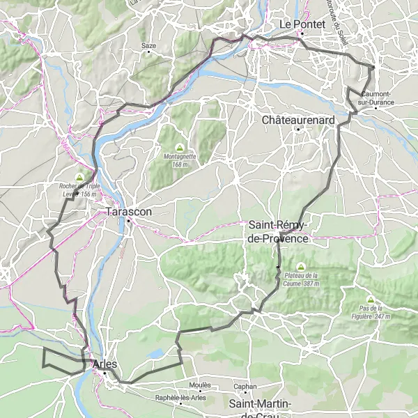 Miniatua del mapa de inspiración ciclista "Ruta de Ciclismo de 128km desde Châteauneuf-de-Gadagne" en Provence-Alpes-Côte d’Azur, France. Generado por Tarmacs.app planificador de rutas ciclistas