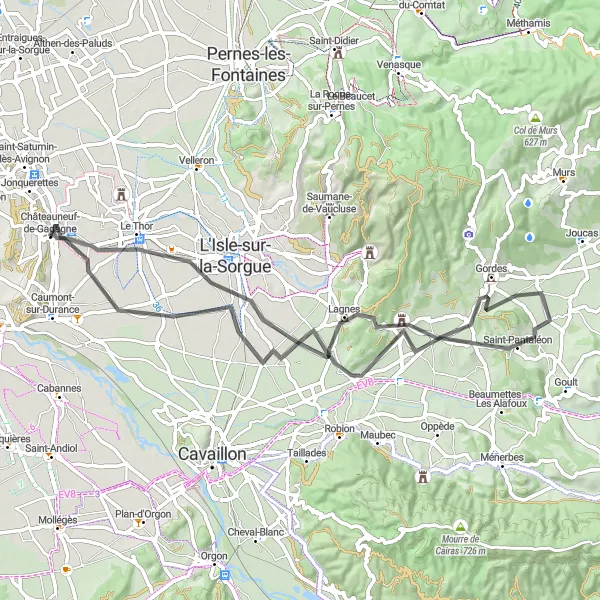 Map miniature of "Gordes Loop from Châteauneuf-de-Gadagne" cycling inspiration in Provence-Alpes-Côte d’Azur, France. Generated by Tarmacs.app cycling route planner