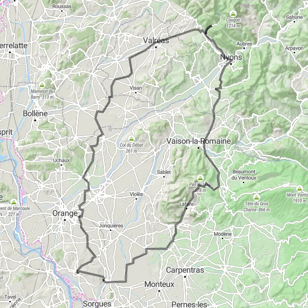 Miniaturní mapa "Grand Road Tour of Provence" inspirace pro cyklisty v oblasti Provence-Alpes-Côte d’Azur, France. Vytvořeno pomocí plánovače tras Tarmacs.app