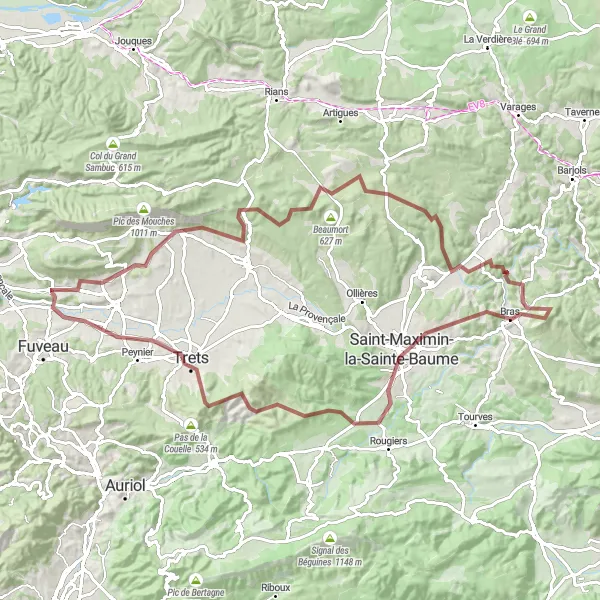 Kartminiatyr av "Trets til Châteauneuf-le-Rouge Rundtur" sykkelinspirasjon i Provence-Alpes-Côte d’Azur, France. Generert av Tarmacs.app sykkelrutoplanlegger