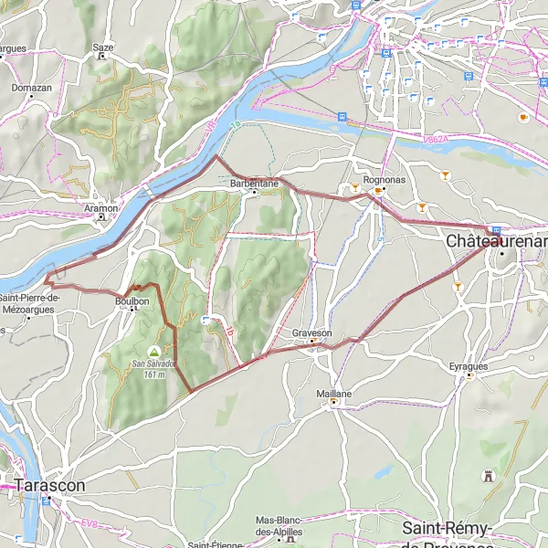 Map miniature of "Off-road Adventure and Châteaurenard Exploration" cycling inspiration in Provence-Alpes-Côte d’Azur, France. Generated by Tarmacs.app cycling route planner