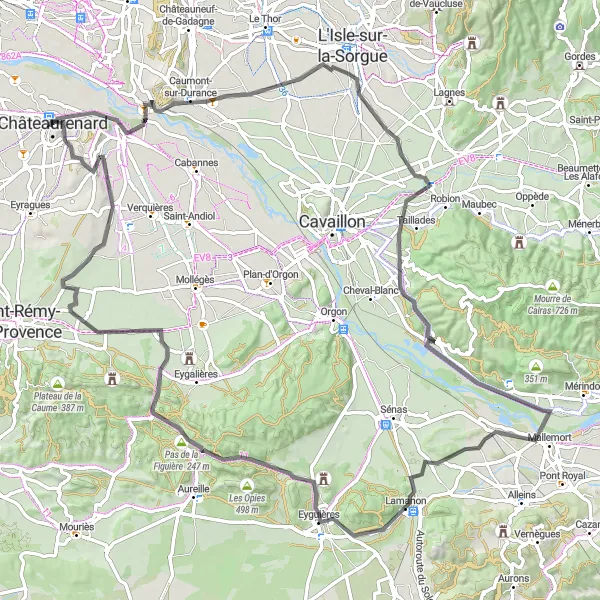 Map miniature of "Châteaurenard to Provence" cycling inspiration in Provence-Alpes-Côte d’Azur, France. Generated by Tarmacs.app cycling route planner