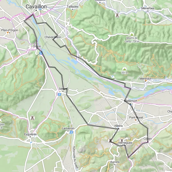 Kartminiatyr av "Kulturella stopp längs landsvägen" cykelinspiration i Provence-Alpes-Côte d’Azur, France. Genererad av Tarmacs.app cykelruttplanerare