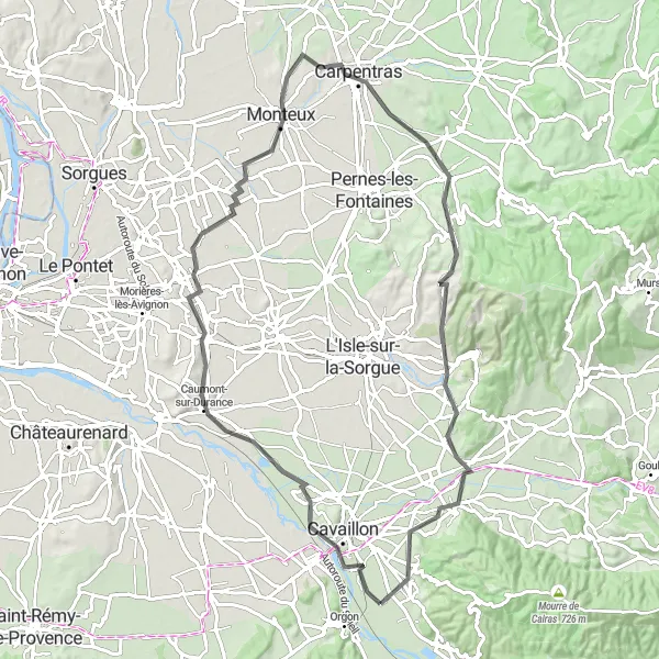 Miniature de la carte de l'inspiration cycliste "La Route des Vignobles" dans la Provence-Alpes-Côte d’Azur, France. Générée par le planificateur d'itinéraire cycliste Tarmacs.app