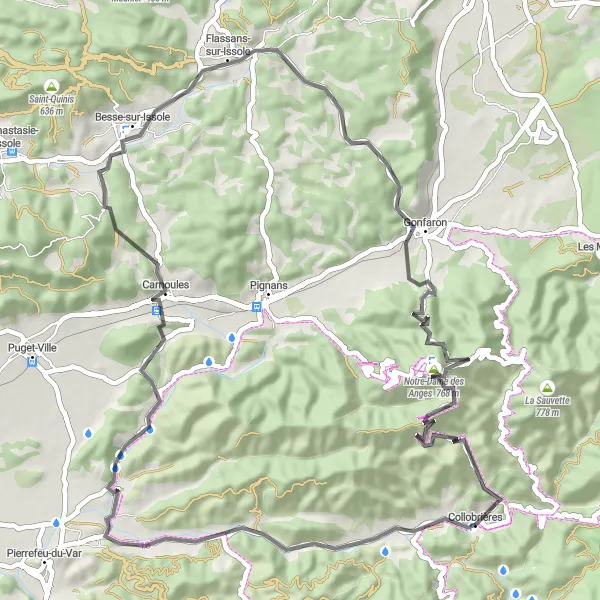 Karten-Miniaturansicht der Radinspiration "Abwechslungsreiche Straßentour um Collobrières" in Provence-Alpes-Côte d’Azur, France. Erstellt vom Tarmacs.app-Routenplaner für Radtouren