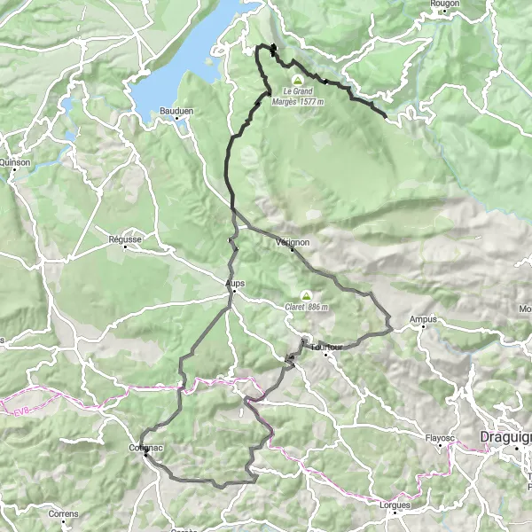 Mapa miniatúra "Verdon Gorge Road Cycling Adventure" cyklistická inšpirácia v Provence-Alpes-Côte d’Azur, France. Vygenerované cyklistickým plánovačom trás Tarmacs.app