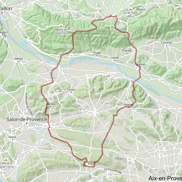 Map miniature of "Gravel Adventure: Mountain Passes and Vistas" cycling inspiration in Provence-Alpes-Côte d’Azur, France. Generated by Tarmacs.app cycling route planner