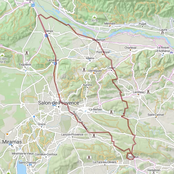 Mapa miniatúra "Gravelová cyklotrasa okolo Coudoux" cyklistická inšpirácia v Provence-Alpes-Côte d’Azur, France. Vygenerované cyklistickým plánovačom trás Tarmacs.app