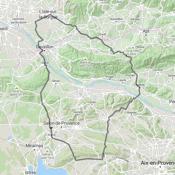 Mapa miniatúra "Cyklotrasa cez krajiny Provence" cyklistická inšpirácia v Provence-Alpes-Côte d’Azur, France. Vygenerované cyklistickým plánovačom trás Tarmacs.app