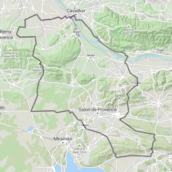 Karttaminiaatyyri "La Fare-les-Oliviers - Cavaillon - La Barben" pyöräilyinspiraatiosta alueella Provence-Alpes-Côte d’Azur, France. Luotu Tarmacs.app pyöräilyreittisuunnittelijalla