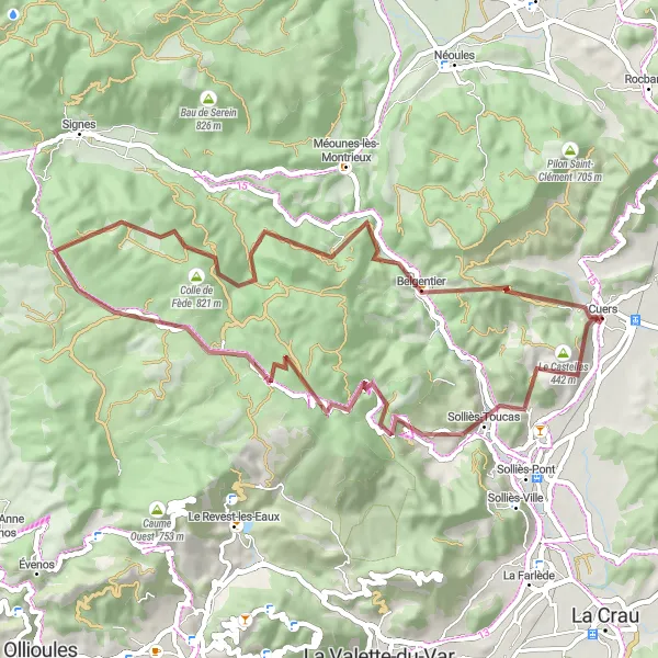 Zemljevid v pomanjšavi "Odkrijte lepote med Le Castellas in Suque" kolesarske inspiracije v Provence-Alpes-Côte d’Azur, France. Generirano z načrtovalcem kolesarskih poti Tarmacs.app