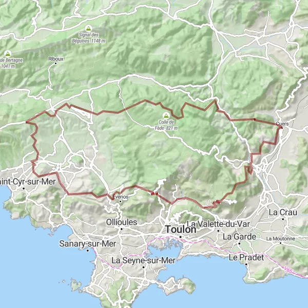 Zemljevid v pomanjšavi "Uživajte v razgibanem terenu med Solliès-Toucas in Suque" kolesarske inspiracije v Provence-Alpes-Côte d’Azur, France. Generirano z načrtovalcem kolesarskih poti Tarmacs.app