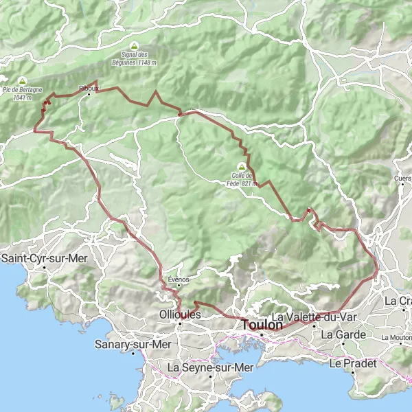 Map miniature of "The Epic Gravel Journey to Riboux" cycling inspiration in Provence-Alpes-Côte d’Azur, France. Generated by Tarmacs.app cycling route planner