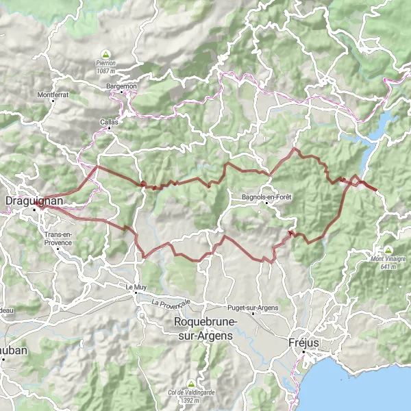 Miniaturní mapa "Gravel Draguignan - Le Mitan" inspirace pro cyklisty v oblasti Provence-Alpes-Côte d’Azur, France. Vytvořeno pomocí plánovače tras Tarmacs.app