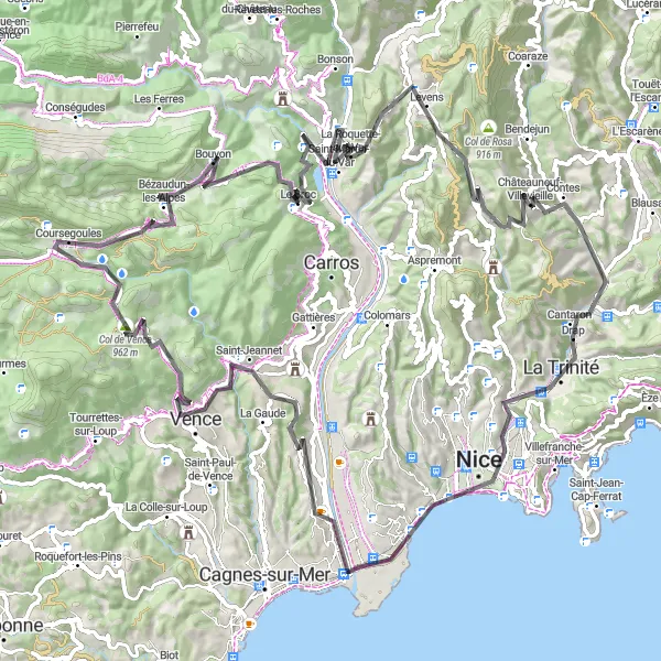 Miniaturní mapa "Cyklovýlet kolem Drap" inspirace pro cyklisty v oblasti Provence-Alpes-Côte d’Azur, France. Vytvořeno pomocí plánovače tras Tarmacs.app