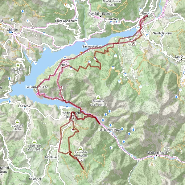 Miniatuurkaart van de fietsinspiratie "Gravelavontuur rond Embrun" in Provence-Alpes-Côte d’Azur, France. Gemaakt door de Tarmacs.app fietsrouteplanner