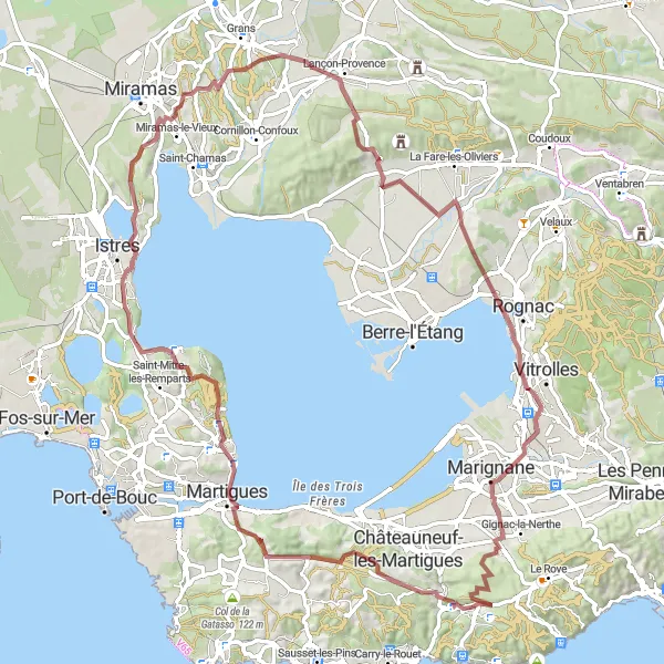 Miniatuurkaart van de fietsinspiratie "Gravelronde rond Ensuès-la-Redonne" in Provence-Alpes-Côte d’Azur, France. Gemaakt door de Tarmacs.app fietsrouteplanner