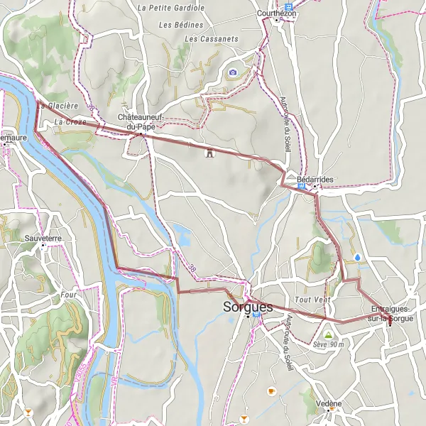 Karttaminiaatyyri "Haastava polku Sorguen laaksossa" pyöräilyinspiraatiosta alueella Provence-Alpes-Côte d’Azur, France. Luotu Tarmacs.app pyöräilyreittisuunnittelijalla