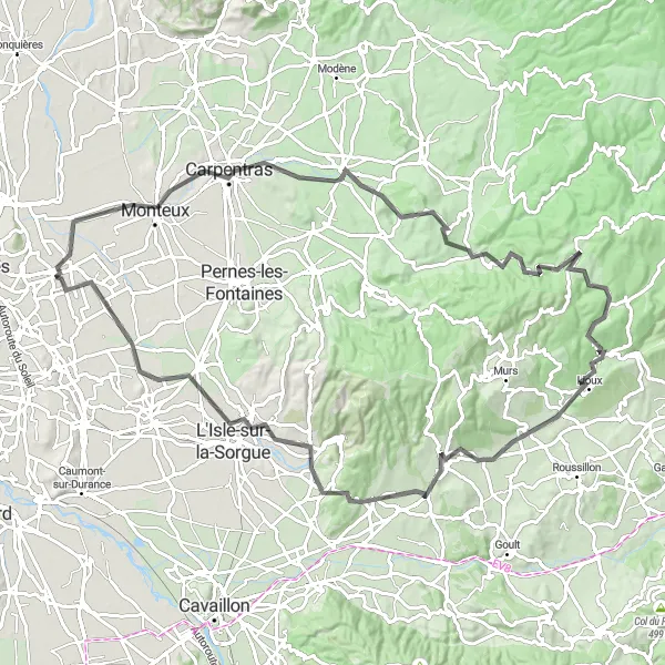 Mapa miniatúra "Panoramic Road trasa cez Provensálsko" cyklistická inšpirácia v Provence-Alpes-Côte d’Azur, France. Vygenerované cyklistickým plánovačom trás Tarmacs.app