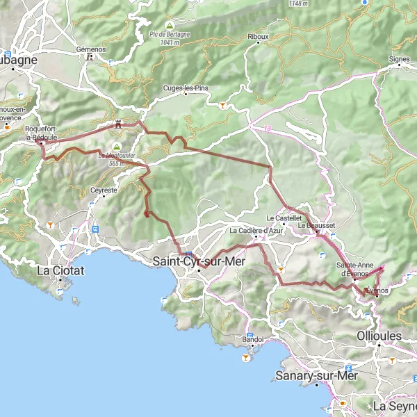 Miniatua del mapa de inspiración ciclista "Ruta de aventura a Évenos" en Provence-Alpes-Côte d’Azur, France. Generado por Tarmacs.app planificador de rutas ciclistas