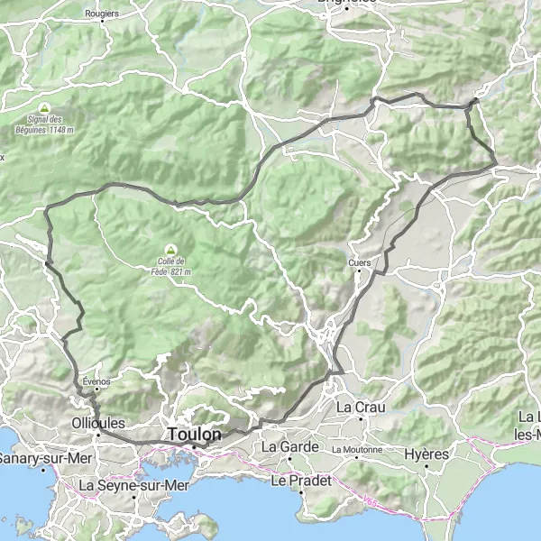 Miniatua del mapa de inspiración ciclista "Ruta panorámica a Évenos" en Provence-Alpes-Côte d’Azur, France. Generado por Tarmacs.app planificador de rutas ciclistas