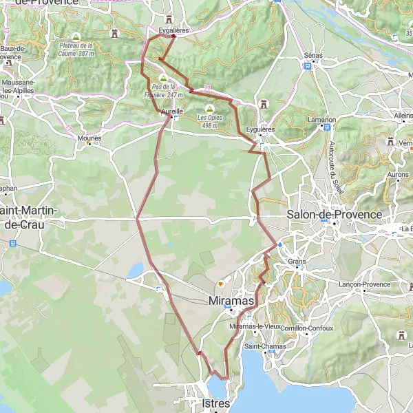 Mapa miniatúra "Trasa Les Opies - Tartagu - Eygalières" cyklistická inšpirácia v Provence-Alpes-Côte d’Azur, France. Vygenerované cyklistickým plánovačom trás Tarmacs.app