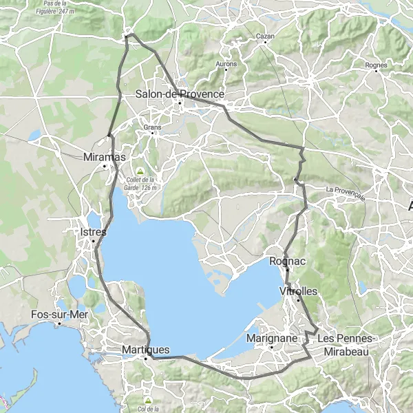 Miniatuurkaart van de fietsinspiratie "109 km Road Cycling Route near Eyguières" in Provence-Alpes-Côte d’Azur, France. Gemaakt door de Tarmacs.app fietsrouteplanner