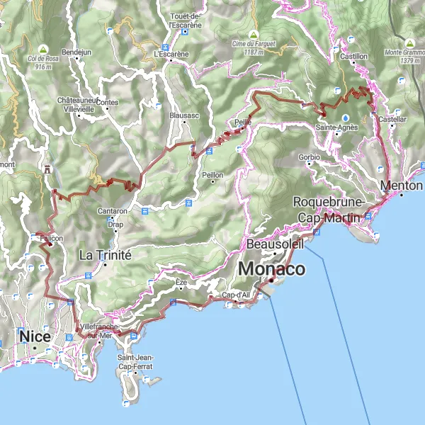 Kartminiatyr av "Upptäck skönheten av Cap-d'Ail" cykelinspiration i Provence-Alpes-Côte d’Azur, France. Genererad av Tarmacs.app cykelruttplanerare