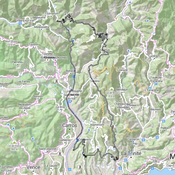 Kartminiatyr av "Utforsk de pittoreske fjellene i Provence-Alpes-Côte d'Azur" sykkelinspirasjon i Provence-Alpes-Côte d’Azur, France. Generert av Tarmacs.app sykkelrutoplanlegger