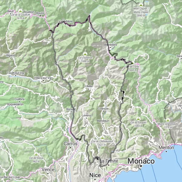 Karttaminiaatyyri "Maantiepyöräreitti Alpeilla" pyöräilyinspiraatiosta alueella Provence-Alpes-Côte d’Azur, France. Luotu Tarmacs.app pyöräilyreittisuunnittelijalla