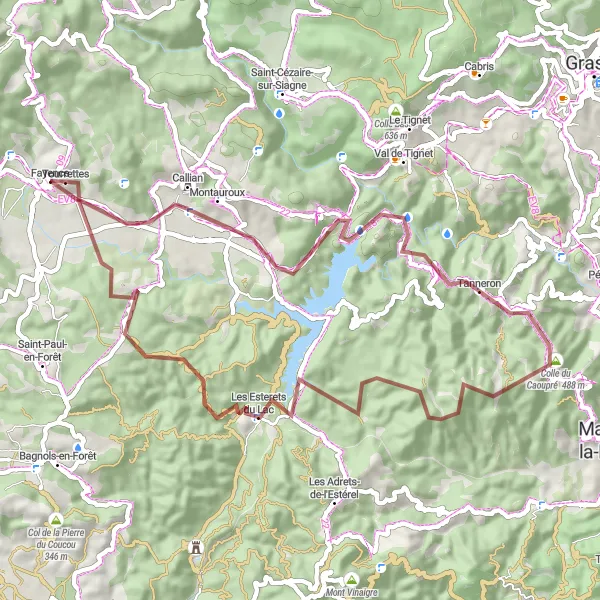 Karten-Miniaturansicht der Radinspiration "Fayence und Tanneron Rundweg" in Provence-Alpes-Côte d’Azur, France. Erstellt vom Tarmacs.app-Routenplaner für Radtouren