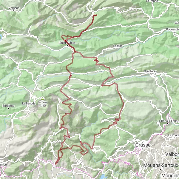 Karten-Miniaturansicht der Radinspiration "Gravel-Tourrettes-Runde" in Provence-Alpes-Côte d’Azur, France. Erstellt vom Tarmacs.app-Routenplaner für Radtouren