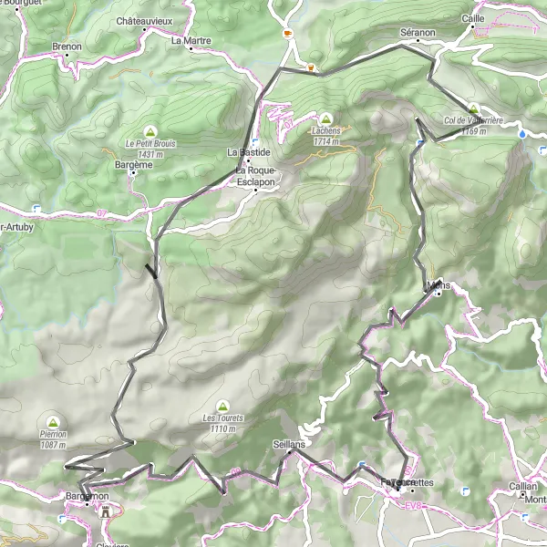 Karten-Miniaturansicht der Radinspiration "Fayence Rundfahrt" in Provence-Alpes-Côte d’Azur, France. Erstellt vom Tarmacs.app-Routenplaner für Radtouren