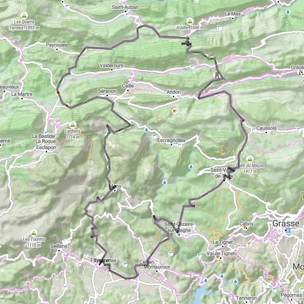 Miniatuurkaart van de fietsinspiratie "Bergen en Uitzichten in de Provence" in Provence-Alpes-Côte d’Azur, France. Gemaakt door de Tarmacs.app fietsrouteplanner