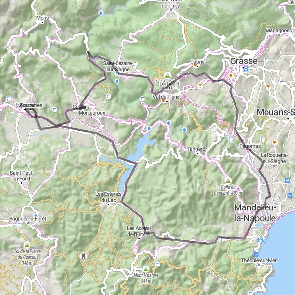 Karten-Miniaturansicht der Radinspiration "Herausforderung der Berge und Ausblicke von Fayence" in Provence-Alpes-Côte d’Azur, France. Erstellt vom Tarmacs.app-Routenplaner für Radtouren