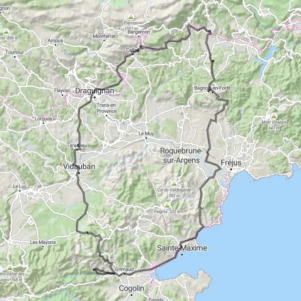 Karten-Miniaturansicht der Radinspiration "Die große Rundtour von Fayence" in Provence-Alpes-Côte d’Azur, France. Erstellt vom Tarmacs.app-Routenplaner für Radtouren