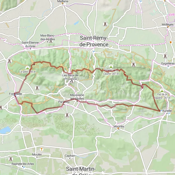 Map miniature of "The Enchanting Gravel Route" cycling inspiration in Provence-Alpes-Côte d’Azur, France. Generated by Tarmacs.app cycling route planner