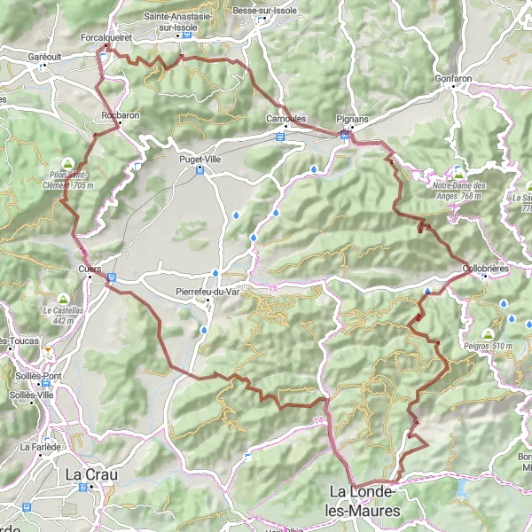 Zemljevid v pomanjšavi "Gravel cesta z 1912 m vzpona in 88 km dolžine" kolesarske inspiracije v Provence-Alpes-Côte d’Azur, France. Generirano z načrtovalcem kolesarskih poti Tarmacs.app