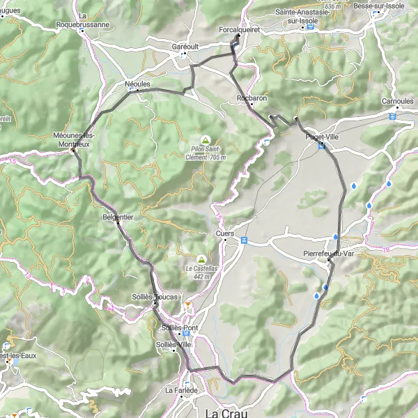 Miniatua del mapa de inspiración ciclista "Ruta Escénica por Belgentier" en Provence-Alpes-Côte d’Azur, France. Generado por Tarmacs.app planificador de rutas ciclistas