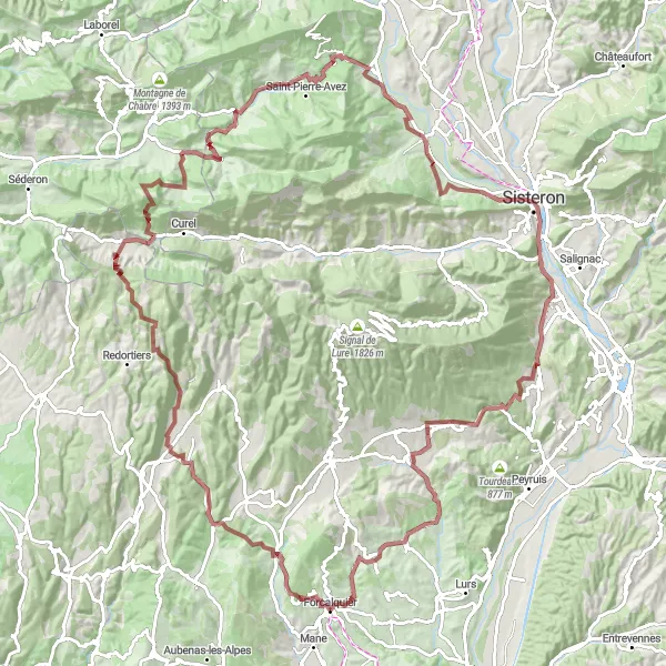 Karttaminiaatyyri "Limans - Ribiers - Sigonce Gravel Cycling Route" pyöräilyinspiraatiosta alueella Provence-Alpes-Côte d’Azur, France. Luotu Tarmacs.app pyöräilyreittisuunnittelijalla
