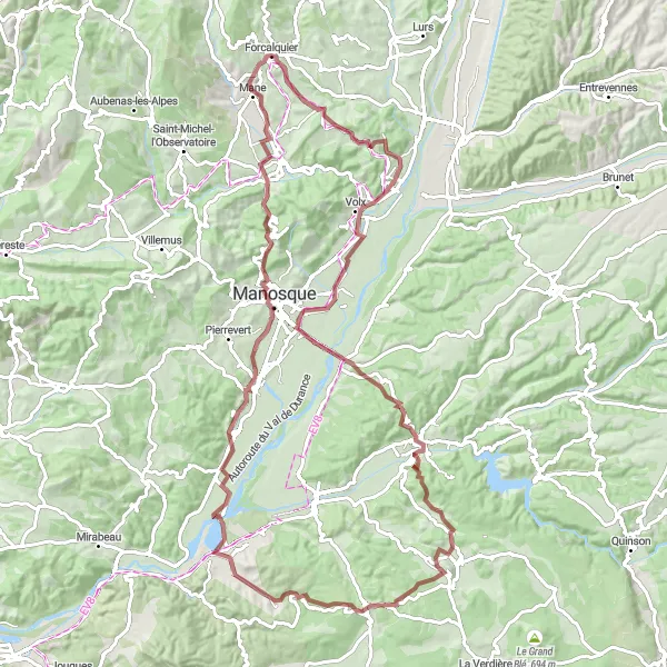 Mapa miniatúra "Gravel dobrodružstvo Provence" cyklistická inšpirácia v Provence-Alpes-Côte d’Azur, France. Vygenerované cyklistickým plánovačom trás Tarmacs.app