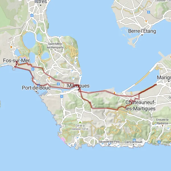 Map miniature of "Gravel Ride Around Fos-sur-Mer" cycling inspiration in Provence-Alpes-Côte d’Azur, France. Generated by Tarmacs.app cycling route planner